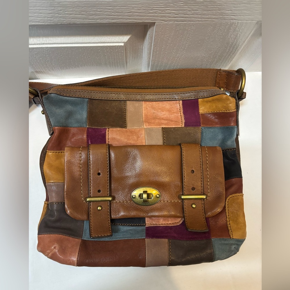 Fossil Multicolor Patchwork Shoulder Leather Bag … - image 2